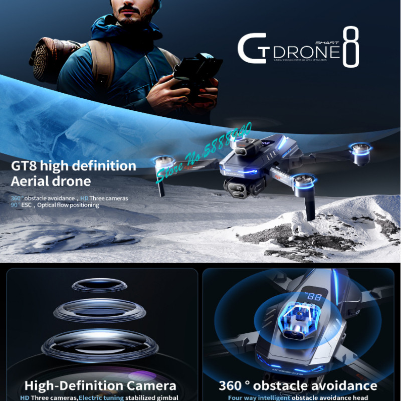 Brushless 8K ESC Three Camera  - Drone Rc Fpv Manual ulasan dan harga